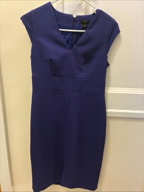 Ann Taylor Cap-Sleeve V-Neck Midi Dress in Cobalt